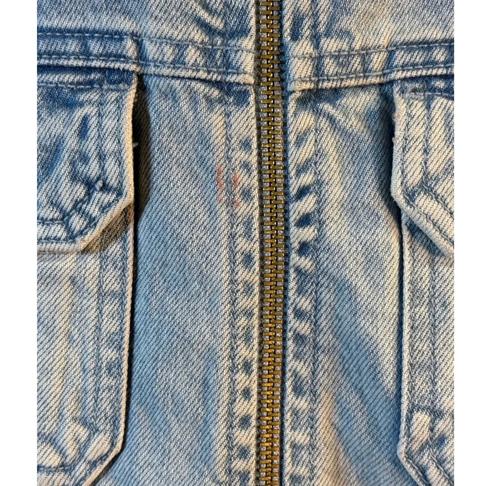Michael Kors Women's Light Wash Cropped Denim Jacket Zip Up Collarless Blue Med